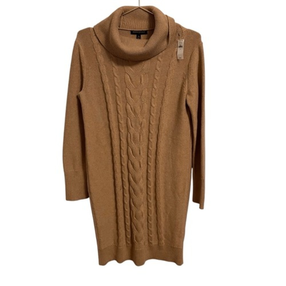 Banana Republic Womens Camel Brown Cable Knit Cowl Neck Sweater Dress XS NWT